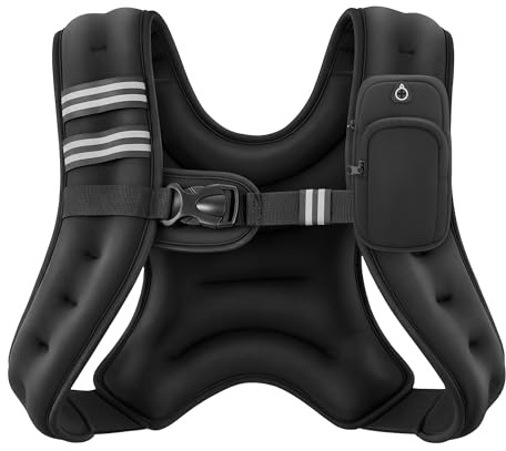 ZELUS Weighted Vest, 6lb/8lb/12lb/16lb/20lb/25lb/30lb Weight Vest with Reflective Stripe for Workout, Strength Training, Running, Fitness, Muscle Building, Weight Loss, Weightlifting, Black(6 lb)