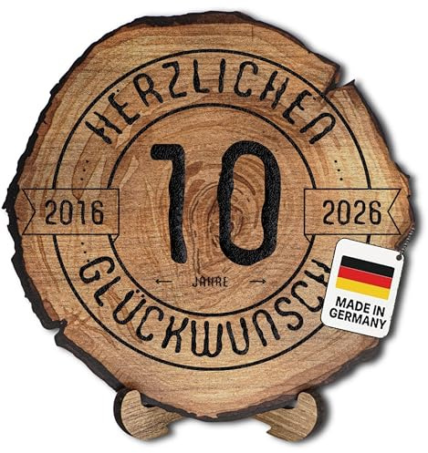 DARO Design – Baumscheibe mit Gravur für 10. Jubiläum – Firmenjubiläum Geschenk aus Holz – Dienstjubiläum Holz Geschenke mit Gravur – Dicke 6mm, Durchmesser 20cm