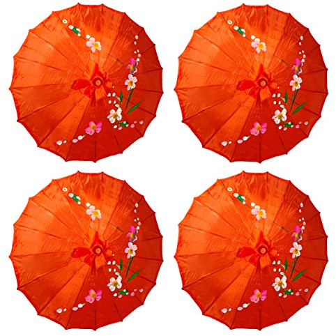TJ Global PACK OF 4 Japanese Chinese 33 Umbrella Parasol For Wedding Parties, Photography, Costumes, Cosplay, Decoration And Other Events - 4 Umbrellas (Red)