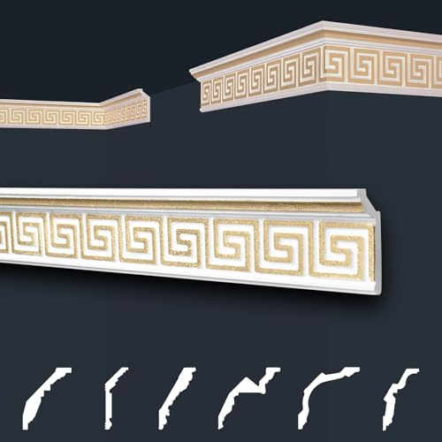 Marbet Deckenleisten gold Sparpaket aus Styropor EPS - Stuckleisten gemustert, im traditionellen Design - (30 Meter B-21 G) Stuck Styroporprofile Zierleisten