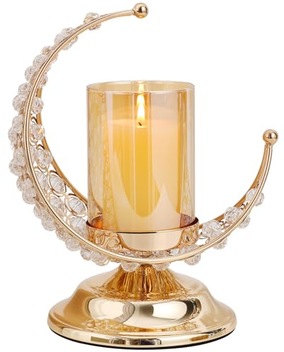 PRETYZOOM Ramadan Candlestick Mondform Kerzenhalter Goldbeschichtet Aus Metall Teelichthalter Für Tischdekoration Wohnaccessoires Eid Und Ramadan Deko 23.50 X 19.50 X 14.00 cm