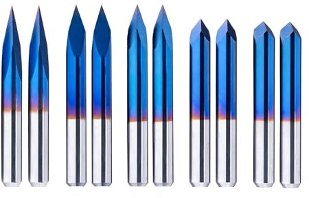 10-Stück 20/30/45/60/90 Grad 0.1mm Gravierstichel Set V Fräse spitze in Pyramidenform Triangular Pyramid V-bit Nano-Beschichtung für Acryl, Holz, PVC, Gravur und Fräsen