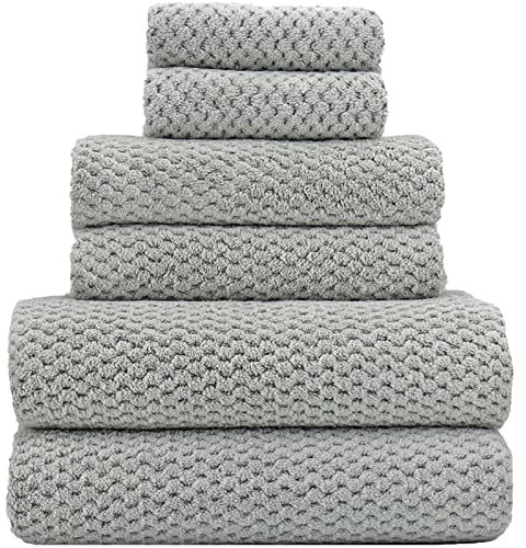 YTYC 29x59 Inch Extra Large Bath Towels Set of 6 Quick Dry Super Soft Microfiber Towels for Bathroom 80% Polyester (Grey,6 Piece)