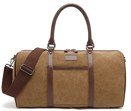 FANDARE Canvas Reisetasche Große Sporttasche Schultertasche Tote Handtasche Männer Weekender Tasche Duffle Bag für Frauen Männer Crossbody Bag Braun