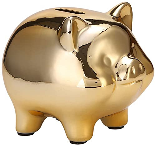 Torribaly Gold Keramik Schwein Sparschwein, Glücksschwein Große Spardose Sparbüchse Aufbewahrungsbox, Piggy Bank Sparschweinwürfel 14.5 * 11.5cm