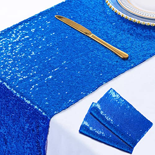 ShiDianYi Royal Blue Sequin Table Runners - 2 Pack, 12x72 Inches, Glitter Table Cover for Parties, Weddings, and Special Events