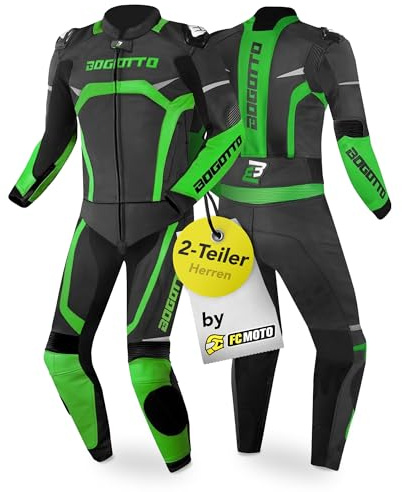 Bogotto Misano 2-Teiler Motorrad Lederkombi, schwarz/grün, 50