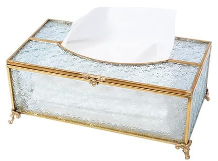 Taschentücher Box, SLHEQING Taschentuchbox Gold Kosmetiktücher Box Rechteckige Tissue Holders aus Glas Tücherbox für Schminktisch Bad Wohnzimmer Couchtisch Schlafzimmer Büro