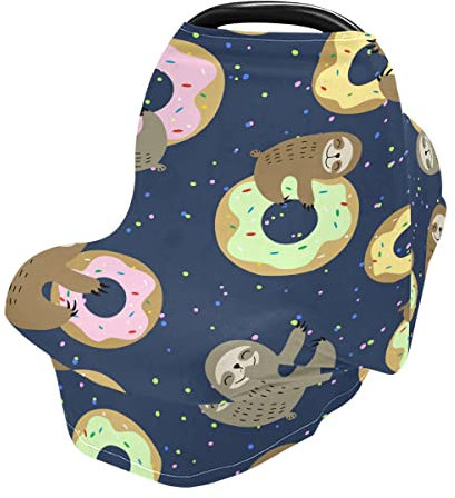 Mnsruu Niedliches Faultier mit süßen Donuts Stillbezug Stillschal Autositzbezüge für Babys Säugling Dehnbar Weich Atmungsaktiv Mehrzweckbezug Ups, Geschenk für Jungen Mädchen