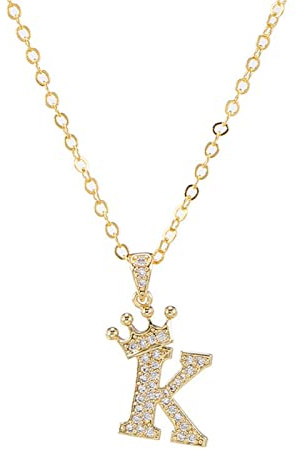 Letter A-Z Pendant Necklace Crown Letter Pendant Charming Initials Chain Necklace, Inlaid Crystal Letter Necklace -Crown-K