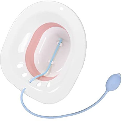 Sitzbad, 39 x 36 x 12,5 cm / 15,4 x 14,2 x 4,9 Zoll Zusammenklappbares Sitzbad für Toilettensitz mit Spülablauflöchern für die Perinealpflege, kompatibel mit den meisten Toiletten Rosa