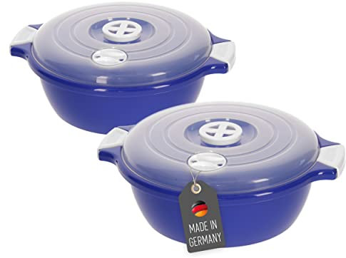 Lantelme Lot de 2 bols micro-ondes 1,8 l avec valve vapeur fabriqué en Allemagne - Empilable - Passe au lave-vaisselle - Bol plastique pour micro-ondes (Bleu)