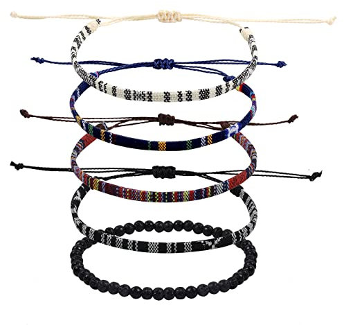 TOYMIS 5 Stück Surfer Armband Set, 15-30 cm Verstellbar Geflochten Armband Strand Boho Armbänder Hippie-Stil Handgefertigtes String Armband für Herren Frauen Handgelenk Fußkettchen
