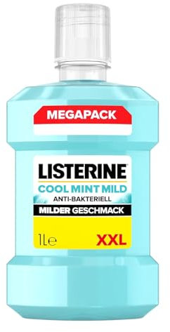 LISTERINE Cool Mint Mild 1000 ml, collutorio antibatterico senza alcol con sapore delicato, per una sensazione di freschezza duratura e collutorio