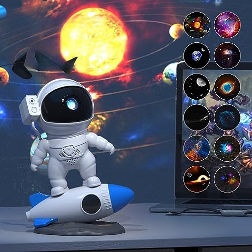 AUGPET Proyector de cielo estrellado de astronauta con 12 hojas de película LED alimentado por USB, lámpara de escritorio para regalos de Navidad, niños, adultos, decoración del dormitorio