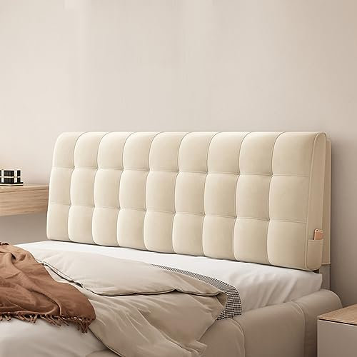 ZZYK Großes Kopfteil Kissen, Komplettes Kopfteil Wandkissen Bettrückenlehne Großes Gepolstertes Keilkopfteil Wandmontiertes Lesekissen Lordosenstützkissen,Beige,Queen/59x23x4In