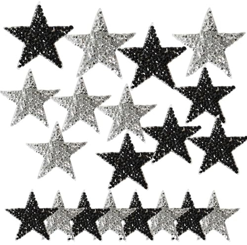Zasiene Silber Aufbügler Strass Star 20 Stück Applikation Stern Aufbügelbilder Strass Star Applikation Aufnäher Bügelbilder Stern Patches Aufbügler Strass Applikation zum Aufbügeln Stern Aufnäher