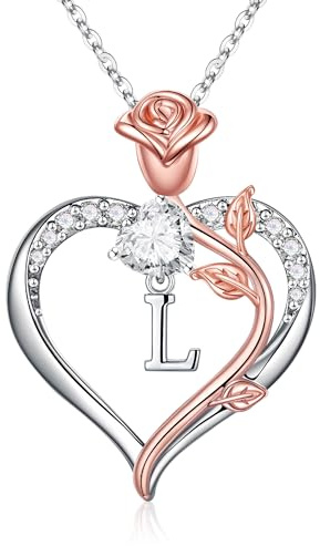 TINGN Initial Necklaces Birthday Gifts for Women Girls, Rose Heart Necklace Initial L Letter Pendant Jewelry Birthday Anniversary I Love You Romantic Gifts for Her Women Wife Girlfriend Bridesmaid