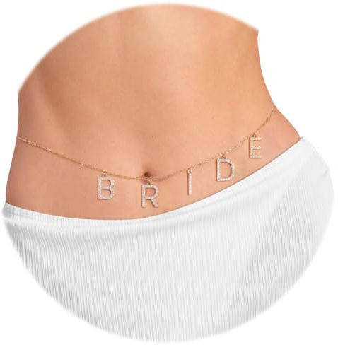 xo, Fetti Bride Body Chain, Bachelorette Party Belly Chain, Bride to Be Gift, Adjustable, Non-Precious Metal, No Gemstone