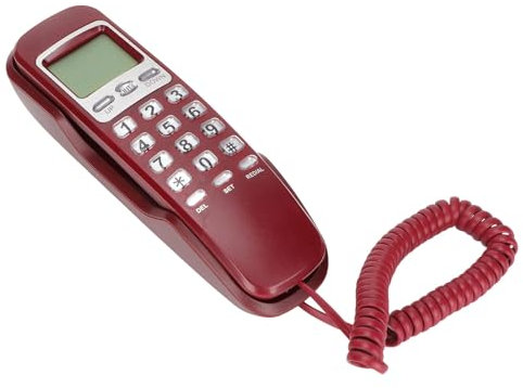 Tbest Téléphone Filaire Recomposant écran LCD Petit Téléphone Fixe Filaire pour Bureau à Domicile Rouge