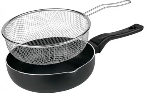 MGE - Sartén Freidora con Cestillo y Pico Vertedor - Inducción Rápida - Sartén para Freír Honda - Wok Profundo - Negra - 26 cm