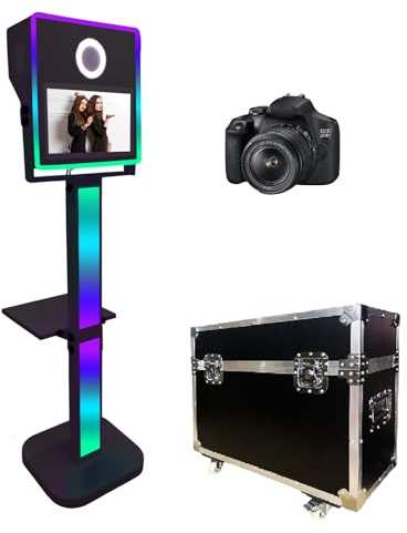 WideMeet Tragbarer Kamera-Spiegel, Fotokabine, für Selfie-Fotoautomaten mit 15,6-Zoll-Touchscreen, DSLR-Kabine, mit Flugtasche für Hochzeitsfeiern, Events (schwarze Maschine, Fotokabinen-Maschine +