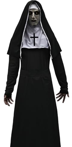 HarnyLoom Nonnen Kostüm Damen Halloween Maske Nun Horror Nonnenkostüm Zubehör Outfit Gruselige Robe Kreuz Halskette Kopfbedeckung Kirche Cosplay (L)