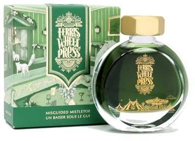 Ferris Wheel Press Ink, Everyday Ink Collection, Misguided Mistletoe, Dark Green with Gold Shimmer, 38ml Fountain Pen Ink Bottle