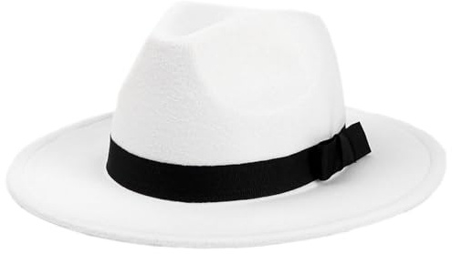 1 Stück Vintage Jazzhut Fedora Hut Mode Filz Gangster Hüte für Damen und Herren Trilby Hut Filzhut Breiter Krempe Sommer Sonnenhut für Tägliches Tragen Maskerade Outdoor Aktivitäten,Weiß