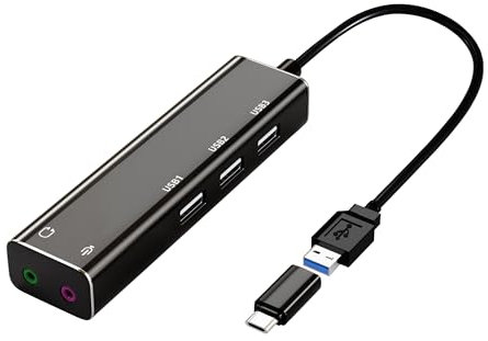 Kinetxiaxia Hub de Carte Son Externe USB 2.1 pour Ordinateurs Portables et PC - Adaptateur Audio stéréo USB avec Prise, Compatible Windows, Mac, Plug and Play (ferreux)