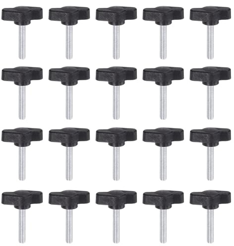 QUARKZMAN 20 Stück Rändelschrauben mit T Flügelknöpfe M5 x 25mm Kunststoff T-Kopf Gewindebolzen Klemmschraube Flügelschraube Haltegriffe 27mm Klemmknopf Daumenschrauben für Maschine, Schwarz