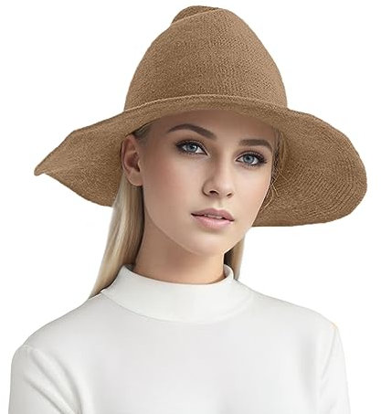 Generisch Halloween Kostüm Damen Bedruckter Trachtenhüte Faltbarer spitzer Hexenhut Strick für Halloween-Kostümzubehör Trachtenkleider Bedruckter Trachtenhüte Cosplay (Khaki, M)