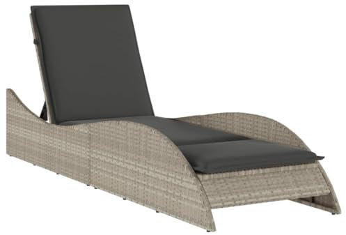 Makastle Sonnenliege Gartenliege mit Auflage, Garten Relaxliege Verstellbare Rückenlehne Outdoor Liege Terrassenliege Liegestuhl, Hellgrau 60x205x73 cm Poly Rattan