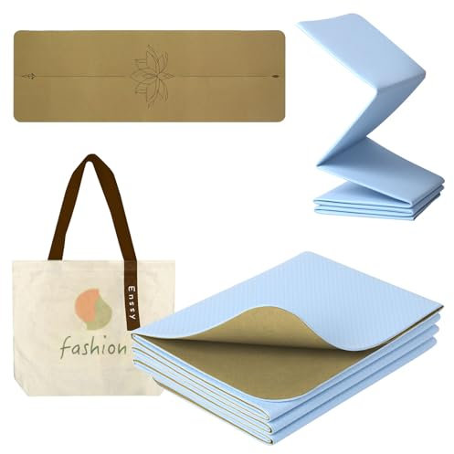 Enssy Reise-Yogamatte, faltbar, klein, 173 x 61 cm, 0,4 cm, mit Tragetasche, leichtes Pilate-Design