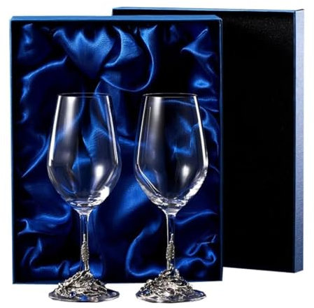 Pintado a mano esmalte copas de vino con caja de Copa de tallo largo esmaltada pintada a mano for vino tinto/cóctel/champán/jugo, copa de vino de vidrio sin plomo, copa de vino soplada a mano(Silver 2
