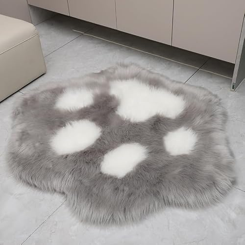 YUGWNN Niedlicher Hundepfoten Teppich,Lammfellimitat Carpet für Schlafzimmer,Einzigartiges Geschenk für Kinder und Mädchen,45x45cm/17.7x17.7in,Grau