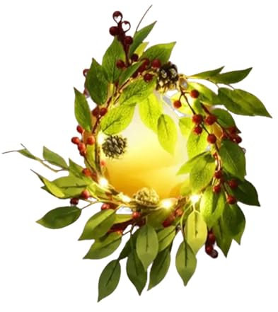 Weihnachts-Türkranz mit Lichtern, Tannenzapfen, 20,3 cm, beleuchteter Weihnachts-Türkranz, Tannenzapfen, beleuchteter Weihnachtskranz, künstlicher rustikaler Bauernhaus-, Ornament für Türwand