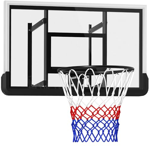 SPORTNOW Canasta de Baloncesto con Tablero para Exterior e Interior, Tablero de Baloncesto con aro de Acero de Ø45 cm y Red, montado en la Pared, Tablero de Baloncesto para Adultos, Negro
