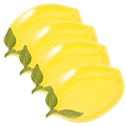 4piezas Cuencos De Cerámica Con Forma De Limón Platos Atractivos Para Servir Ensaladas Y Postres Utensilios De Cocina Creativos Para Familias Y Entretenimiento