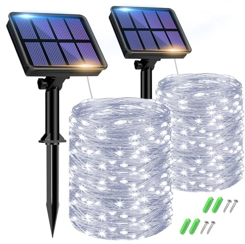 btfarm 2 Stück Solar Lichterkette Aussen, 15M 150 LED Solarlichterkette Außen Wetterfest 8 Modi IP65 Wasserdicht Kupferdraht Lichterkette Außen Solar Outdoor für Garten Baum Hof Party (Kaltweiß)