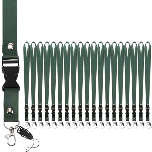 Segus Cuelga Llaves Cuello, 20 Piezas Lanyard Enfermera con Cierre de Langosta Giratorio, Llavero Colgante Cuello Llaves, para Estudiantes, Visitantes (Verde Oscuro)