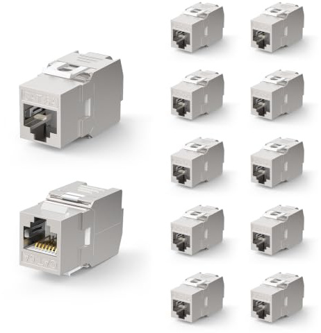 VCELINK 12X Module CAT6a Keystone RJ45 Femelle sans Outil LSA, pour Câble LAN 10 Gbit/s à 500 MHz AWG 22-26 & PoE, Entièrement Blindé, pour Panneau de Brassage et Prise Réseau