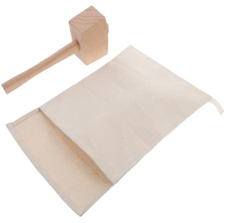 DINHEAROM 2pcs Reusable Canvas Ice Crusher Bag Wood Hammer for Crushed Ice Nuts and Cocktails Multi Functional Crushing Tool for Home Bar Use