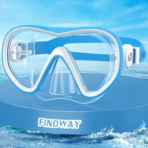 Findway Maschera Subacquea Bambini, Maschera Snorkeling Bambino da 4 a 16 Anni, Occhialini Panoramici a 180°, Antiappannamento e a Prova di Perdite per il Nuoto e lo Snorkeling