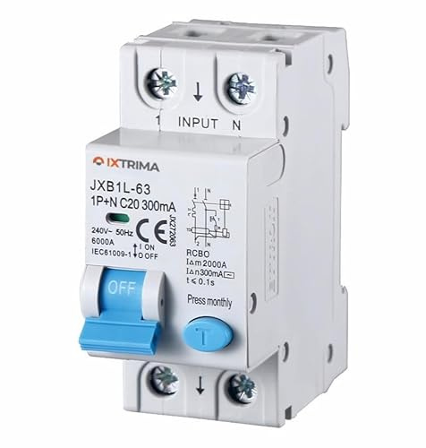 IXTRIMA Interruttore Magnetotermico Differenziale 1P+N 20A 300mA 220V-6KA 2 moduli 300mA per Guida DIN - Protezione Circuiti e Sicurezza Impianti