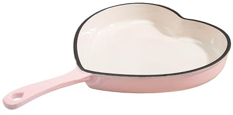 Paris Hilton Enameled Cast Iron Heart Skillet Pan, Superior Heat Retention, Oven Safe, Long-Lasting Enamel, 10-Inch, Pink