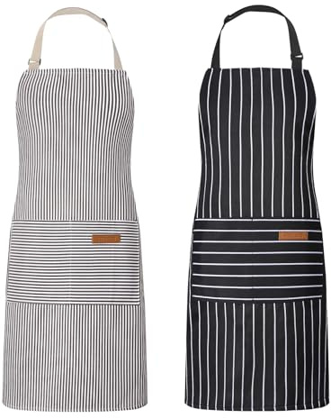 saerryor 2 Pack Unisex Adjustable Bib Apron with Pockets, Cooking Kitchen Aprons for Men Women,Chef Aprons for Home Kitchen Butchers BBQ Restaurant(Black and Gray)