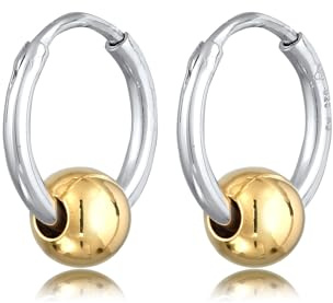 Kuzzoi Herren-Ohrringe Creolen (13mm) rund aus 925 Sterling Silber poliert für Männer handgefertigte Ohrhänger im Bicolor Look