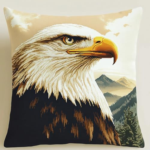 ANSIWEIGO Cojín de nudos, 43 x 43 cm, kit de anudado con ganchos, para principiantes y adultos, lienzo impreso, cojín decorativo 3D para sofá, águila animal