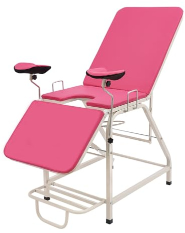HUSPOO Vikbar gynekologisk stol justerbar 0–65° med benhållare | 150 kg lastkapacitet, PU-stoppning | för undersökning och födelsehjälp (rosa)